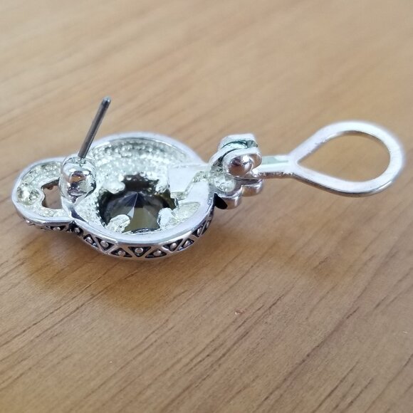 Antiqued Silver and Brown Clip Post Earrings Rhinestones Premier Designs Granny - Picture 5 of 9